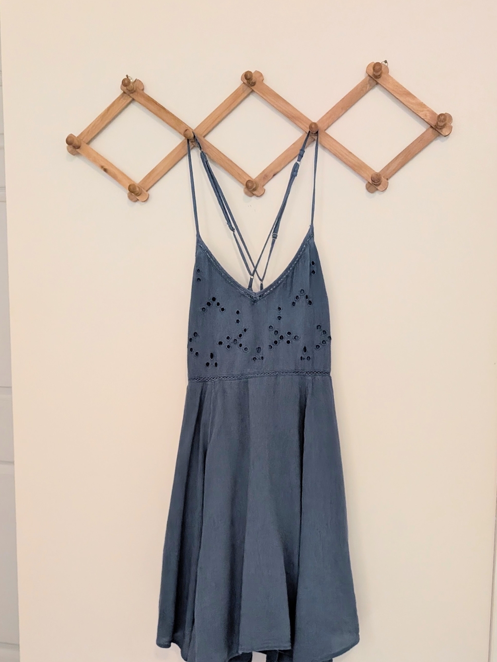 Abercrombie & Fitch Blue Eyelet Spaghetti-Strap Mini Dress